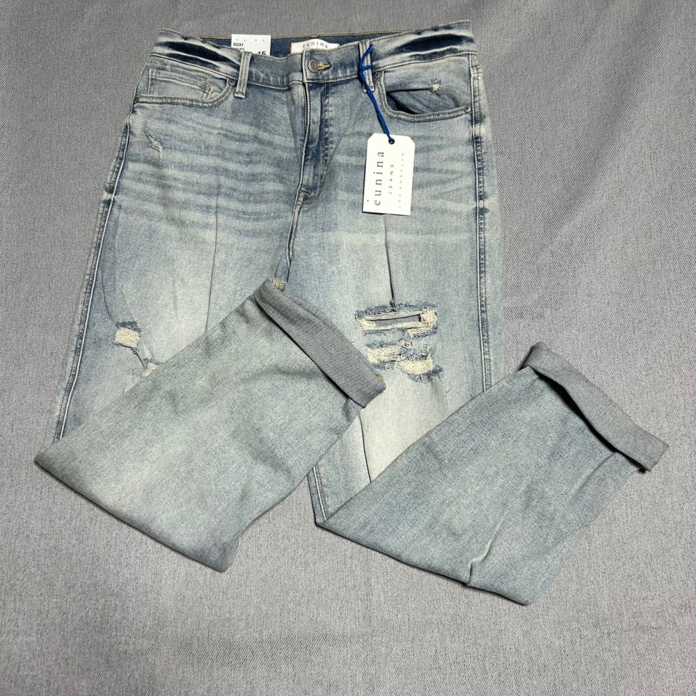Eunina Women Rocky High Rise Boyfriend Jeans 15 Light Blue Distressed Stretch